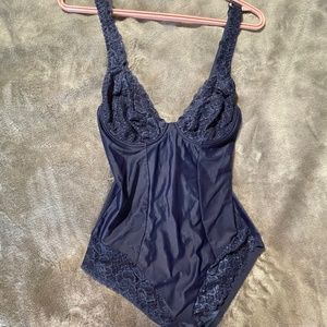 Nefer Teddy Body Suit. Made in Italy. Size 38D Dark Blue with snap crotch